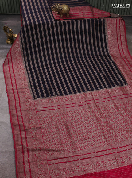 Banarasi semi crepe saree navy blue and pink with allover thread & zari weaves and woven border