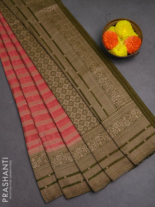 Banarasi semi crepe saree peach shade and mehendi green with allover thread & zari weaves and woven border