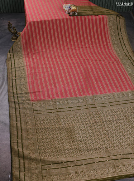 Banarasi semi crepe saree peach shade and mehendi green with allover thread & zari weaves and woven border