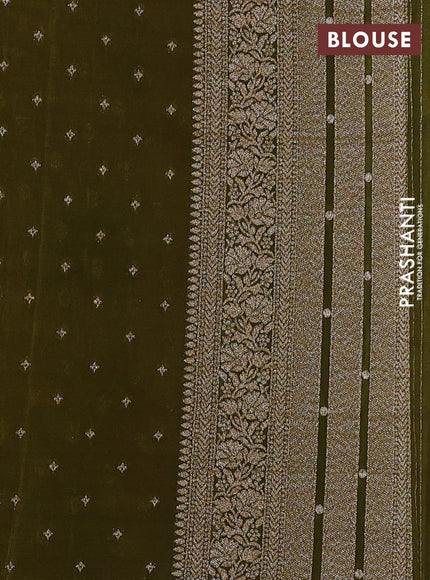 Banarasi semi crepe saree peach shade and mehendi green with allover thread & zari weaves and woven border