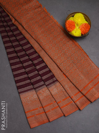 Banarasi semi crepe saree deep wine and orange with allover thread & zari weaves and woven border