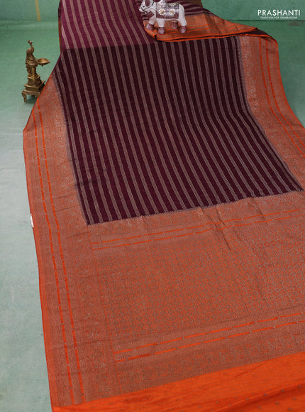 Banarasi semi crepe saree deep wine and orange with allover thread & zari weaves and woven border