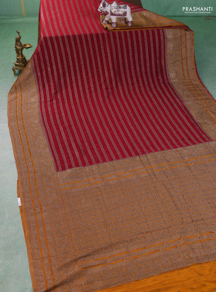 Banarasi semi crepe saree pink and mustard yellow with allover thread & zari weaves and woven border