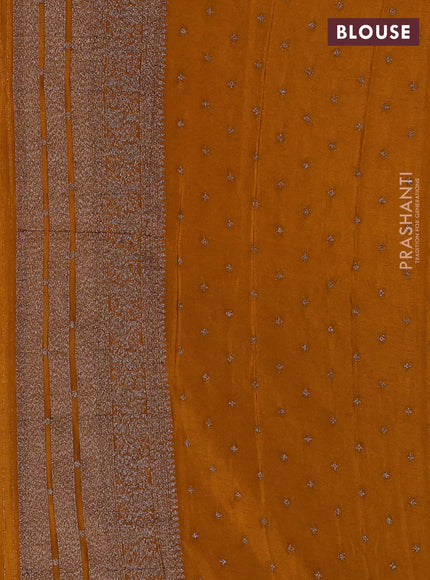 Banarasi semi crepe saree pink and mustard yellow with allover thread & zari weaves and woven border