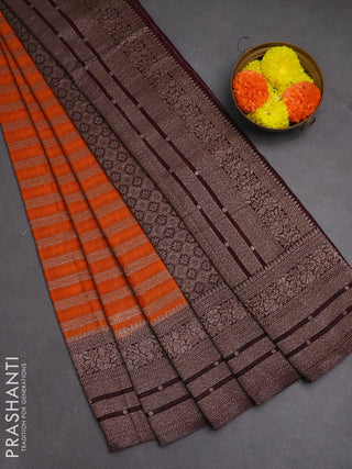 Banarasi semi crepe saree orange and deep wine with allover thread & zari weaves and woven border