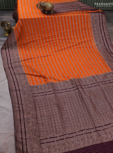 Banarasi semi crepe saree orange and deep wine with allover thread & zari weaves and woven border