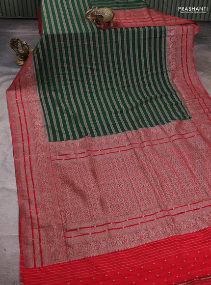 Banarasi semi crepe saree green and red with allover thread & zari weaves and woven border