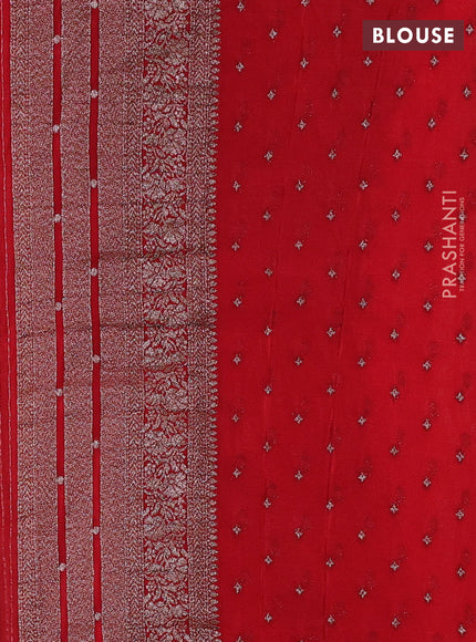 Banarasi semi crepe saree green and red with allover thread & zari weaves and woven border