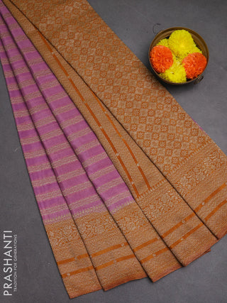 Banarasi semi crepe saree lavender and mustard yellow with allover thread & zari weaves and woven border