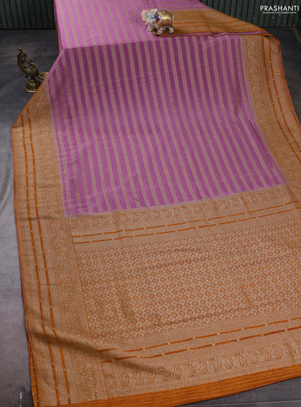 Banarasi semi crepe saree lavender and mustard yellow with allover thread & zari weaves and woven border