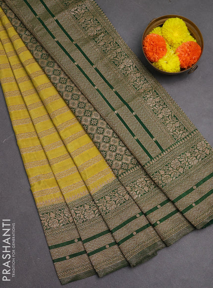 Banarasi semi crepe saree lime yellow and green with allover thread & zari weaves and woven border