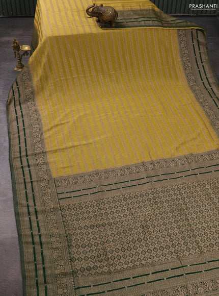 Banarasi semi crepe saree lime yellow and green with allover thread & zari weaves and woven border