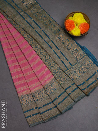 Banarasi semi crepe saree pastel pink and cs blue with allover thread & zari weaves and woven border