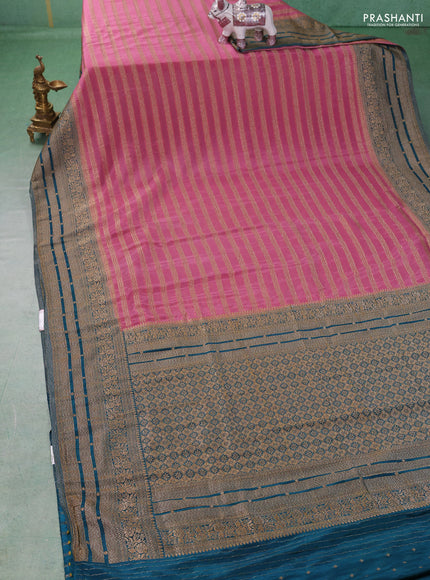 Banarasi semi crepe saree pastel pink and cs blue with allover thread & zari weaves and woven border