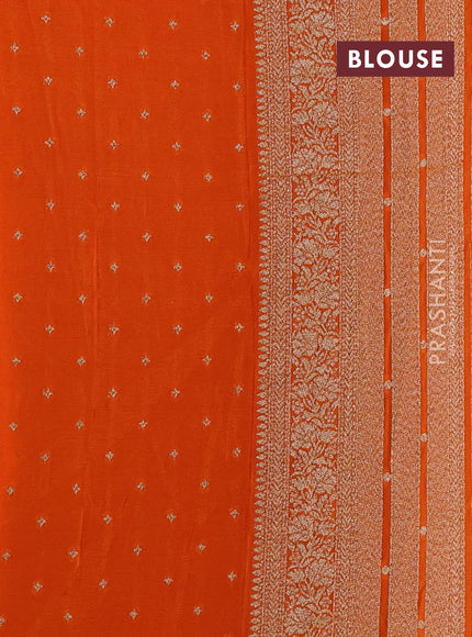 Banarasi semi crepe saree deep purple and orange with allover thread & zari weaves and woven border