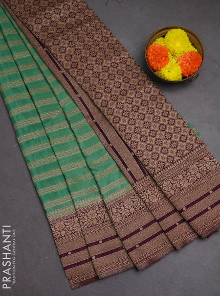 Banarasi semi crepe saree pastel green and deep violet with allover thread & zari weaves and woven border