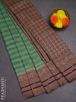 Banarasi semi crepe saree pastel green and deep violet with allover thread & zari weaves and woven border