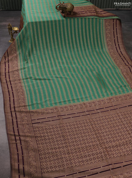 Banarasi semi crepe saree pastel green and deep violet with allover thread & zari weaves and woven border
