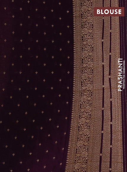 Banarasi semi crepe saree pastel green and deep violet with allover thread & zari weaves and woven border