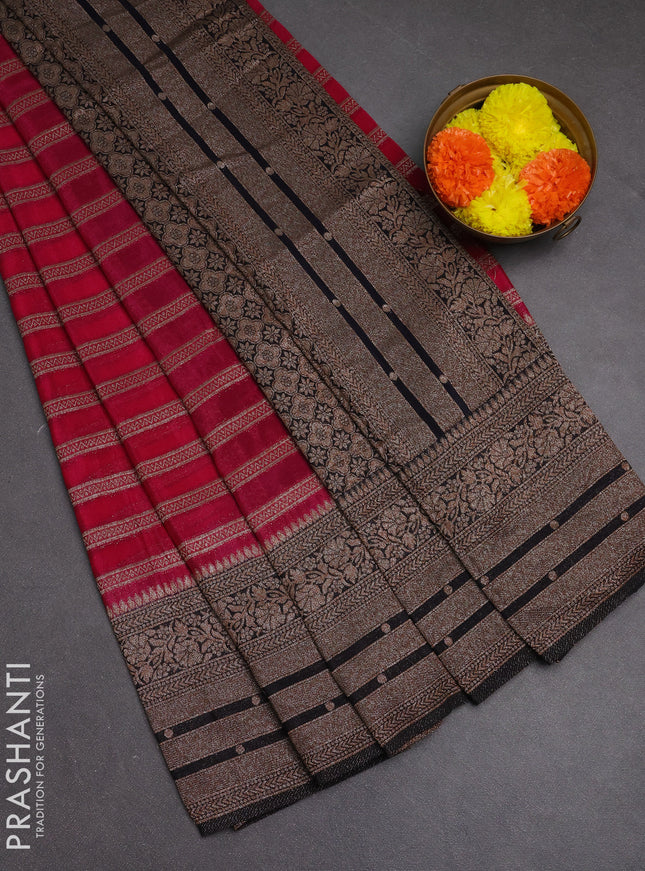 Banarasi semi crepe saree pink and black with allover thread & zari weaves and woven border