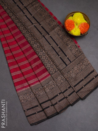 Banarasi semi crepe saree pink and black with allover thread & zari weaves and woven border