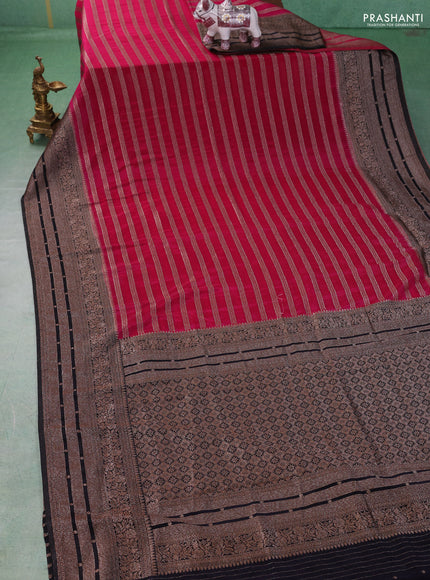 Banarasi semi crepe saree pink and black with allover thread & zari weaves and woven border