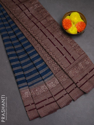 Banarasi semi crepe saree cs blue and deep wine with allover thread & zari weaves and woven border