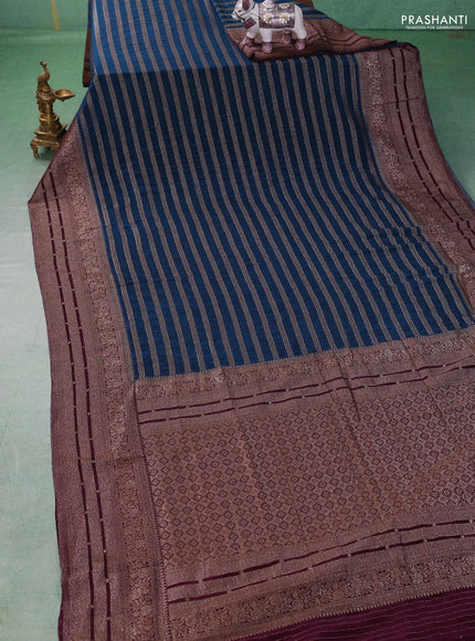 Banarasi semi crepe saree cs blue and deep wine with allover thread & zari weaves and woven border
