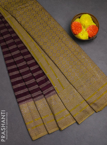 Banarasi semi crepe saree deep jamun and lime yellow with allover thread & zari weaves and woven border