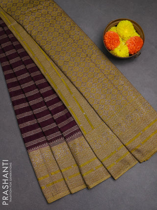 Banarasi semi crepe saree deep jamun and lime yellow with allover thread & zari weaves and woven border