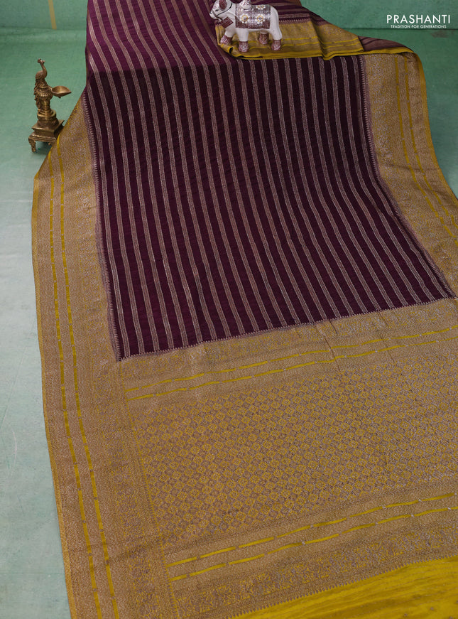 Banarasi semi crepe saree deep jamun and lime yellow with allover thread & zari weaves and woven border
