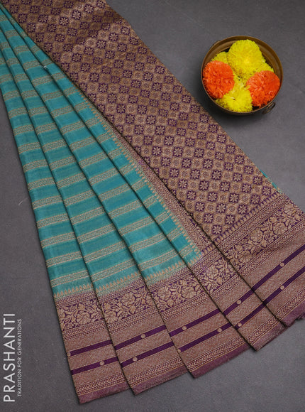 Banarasi semi crepe saree pastel blue and violet with allover thread & zari weaves and woven border