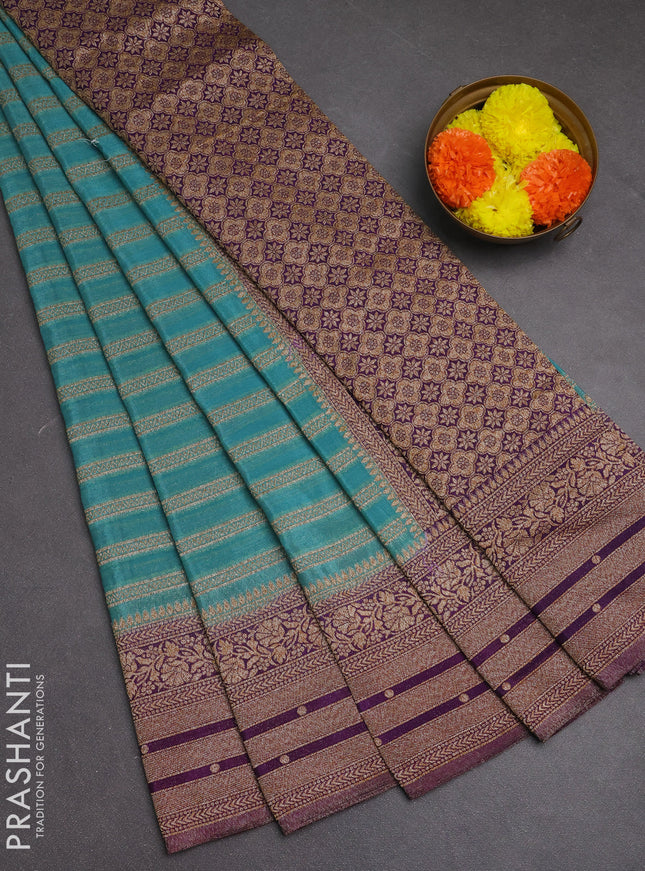 Banarasi semi crepe saree pastel blue and violet with allover thread & zari weaves and woven border