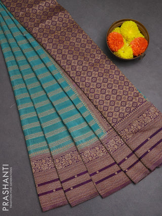 Banarasi semi crepe saree pastel blue and violet with allover thread & zari weaves and woven border