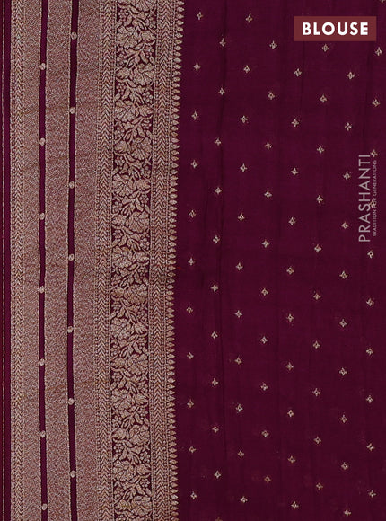 Banarasi semi crepe saree mango yellow and deep purple with allover thread & zari weaves and woven border