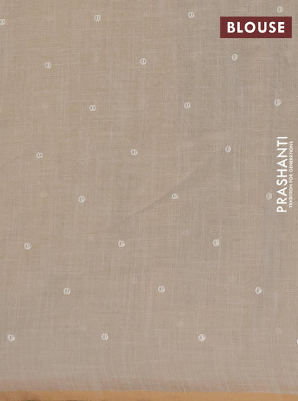 Linen cotton saree cream with embroidery buttas and embroidery pallu
