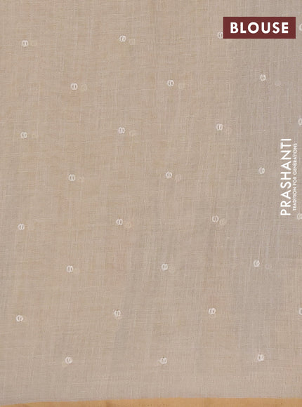 Linen cotton saree cream with embroidery buttas and embroidery pallu
