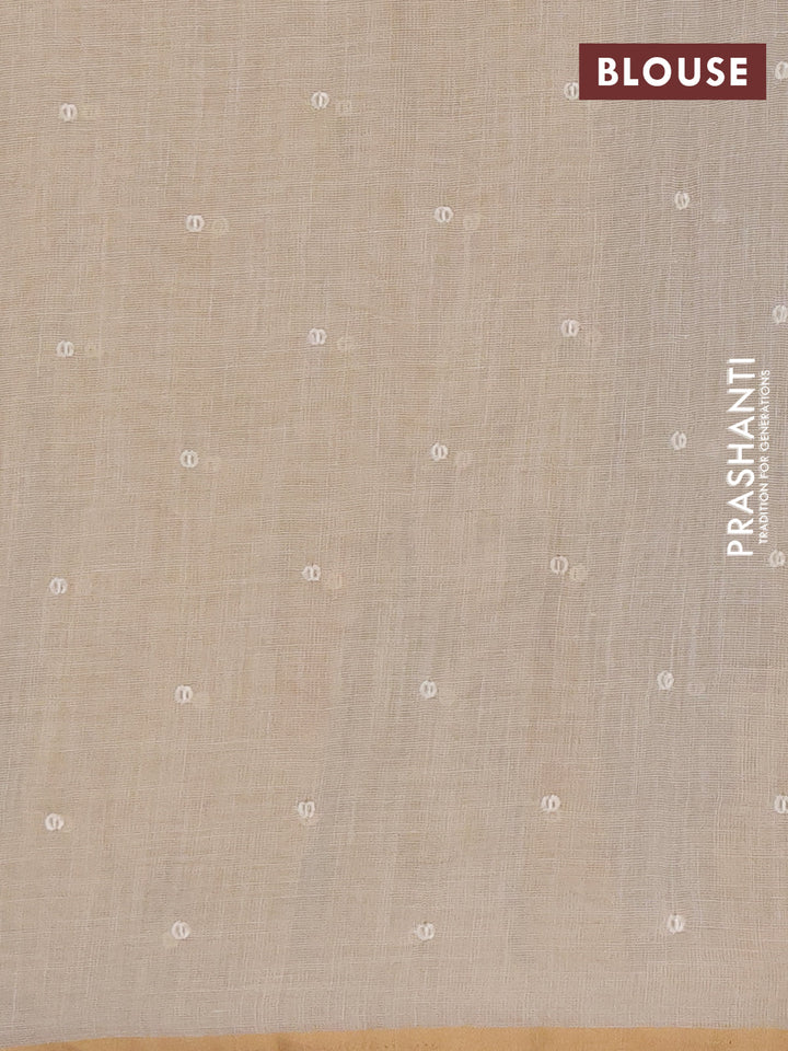 Linen cotton saree cream with embroidery buttas and embroidery pallu