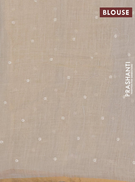 Linen cotton saree cream with embroidery buttas and embroidery pallu