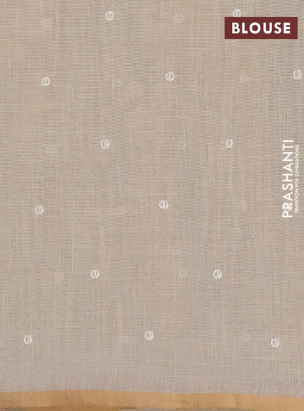 Linen cotton saree cream with embroidery buttas and embroidery pallu