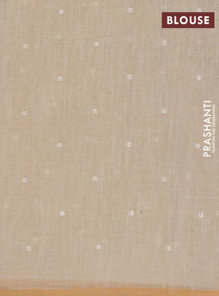 Linen cotton saree cream with embroidery buttas and embroidery pallu