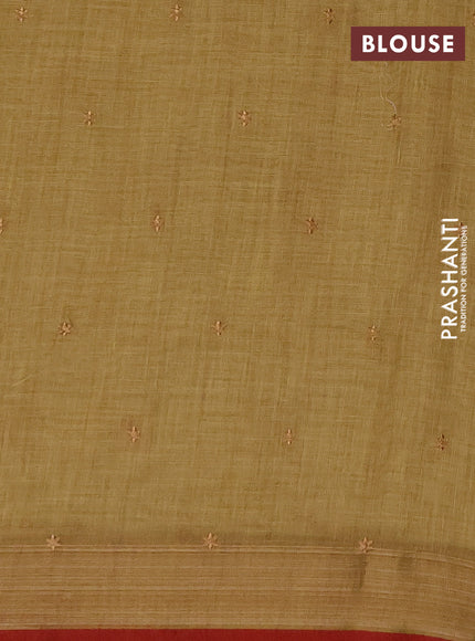 Tissue linen cotton saree pale yellow with embroidery buttas and embroidery pallu