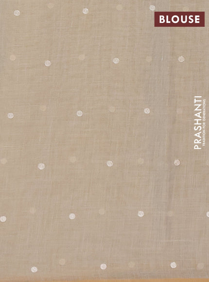 Linen cotton saree cream with embroidery buttas and embroidery border