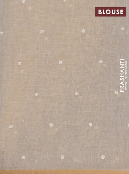 Linen cotton saree cream with embroidery buttas and embroidery border