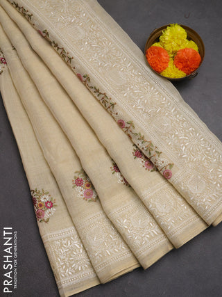 Linen cotton saree magenta pink with allover embroidery buttas and embroidery pallu