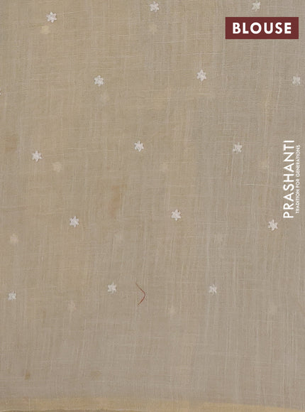 Linen cotton saree cream and pink with allover embroidery buttas and embroidery pallu