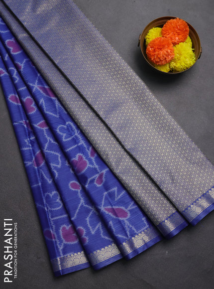 Bangalori silk saree blue with allover ikat weaves and zari woven border
