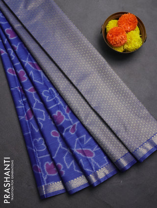 Bangalori silk saree blue with allover ikat weaves and zari woven border