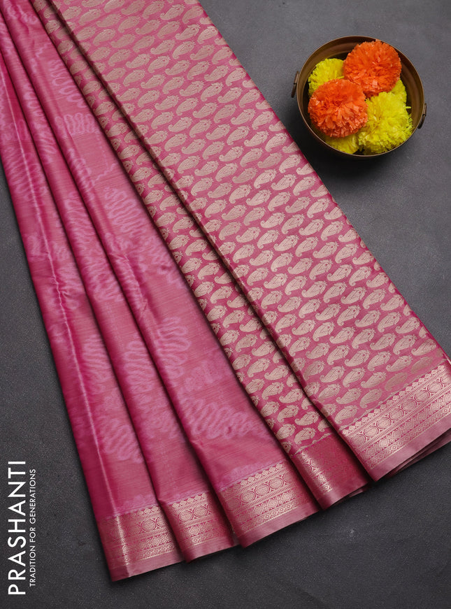 Bangalori silk saree pink shade with allover ikat weaves and zari woven border