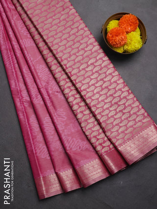 Bangalori silk saree pink shade with allover ikat weaves and zari woven border